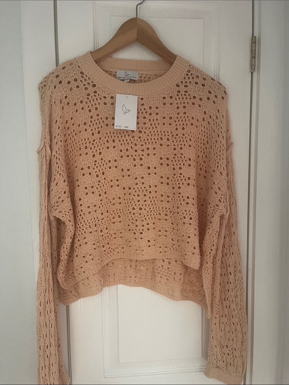 Patrons of Peace Peach Crochet Crewneck Sweater